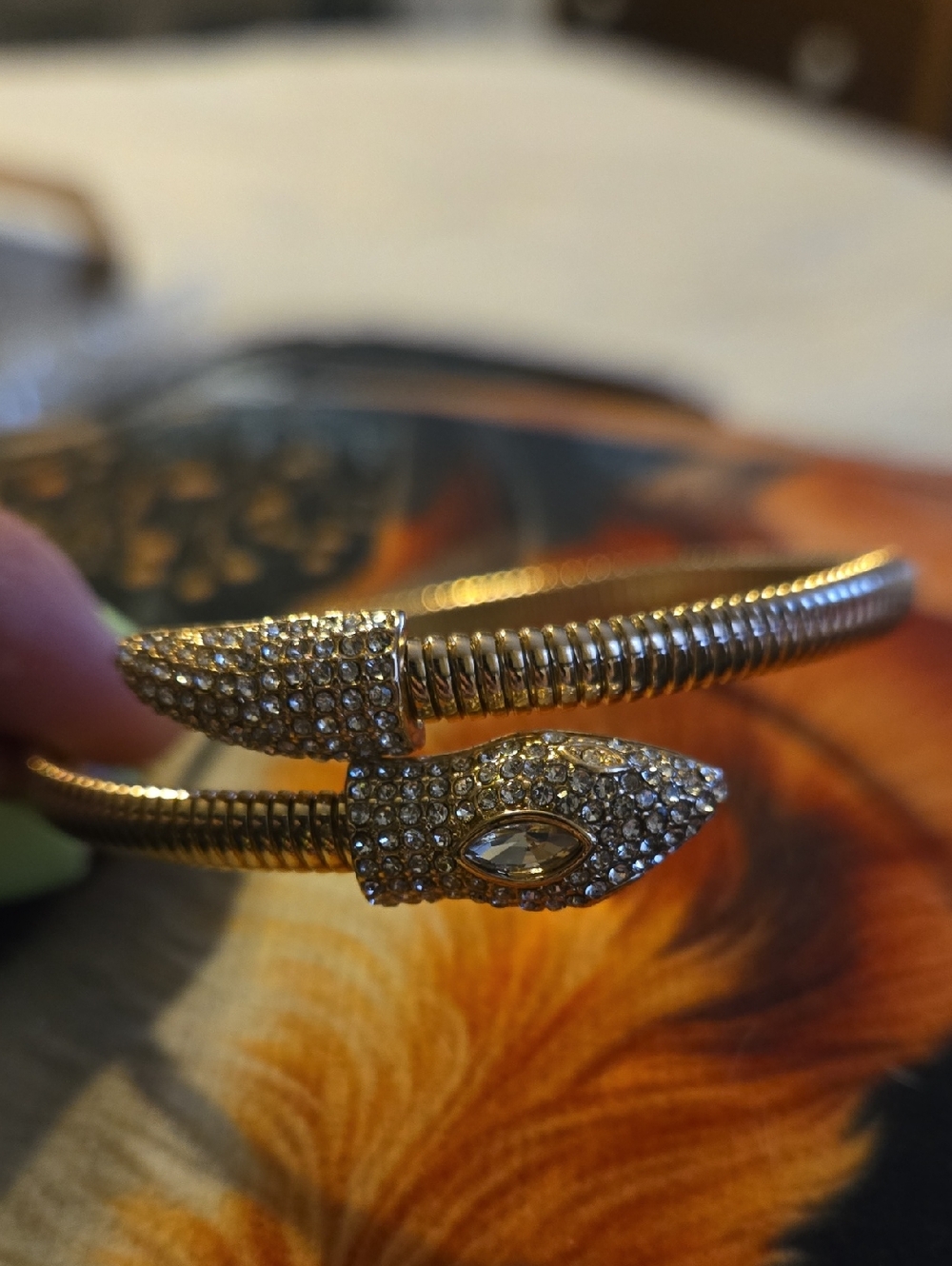 Gold-Tone Crystal Snake Head Cuff Bracelet One Size Fits Most Bomb Party